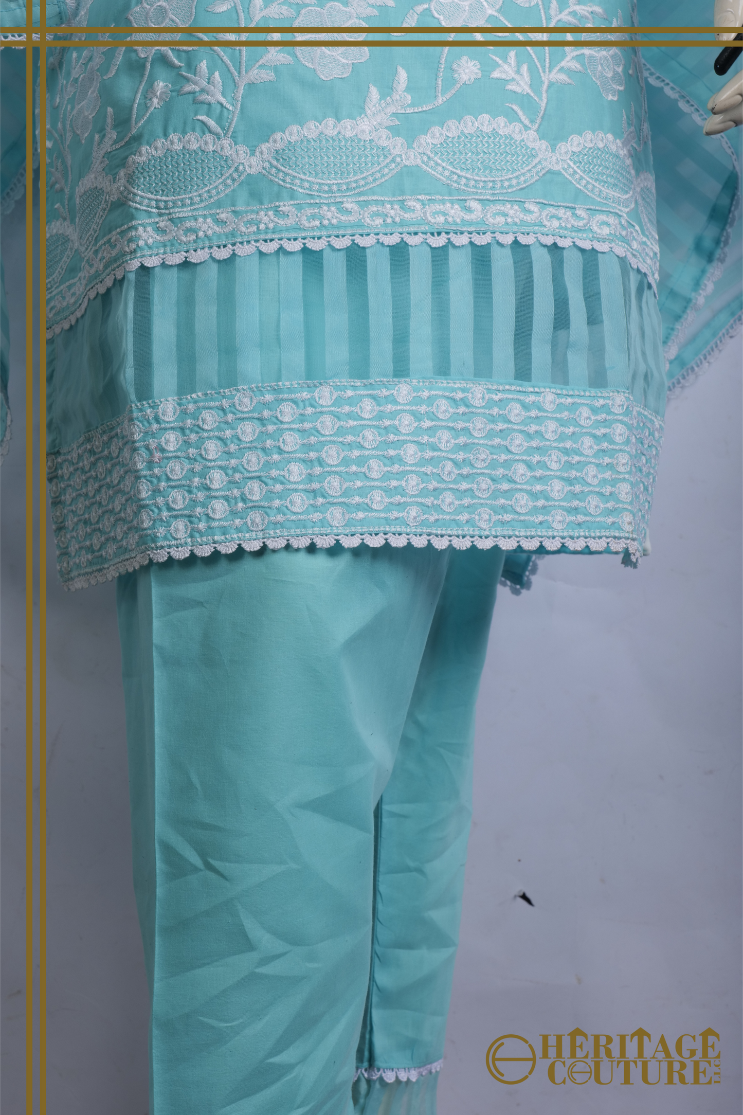 HC002 | Chic Comfort: IFFI SOFT COTTON ICEBLUE 3-Piece Stitched Dress