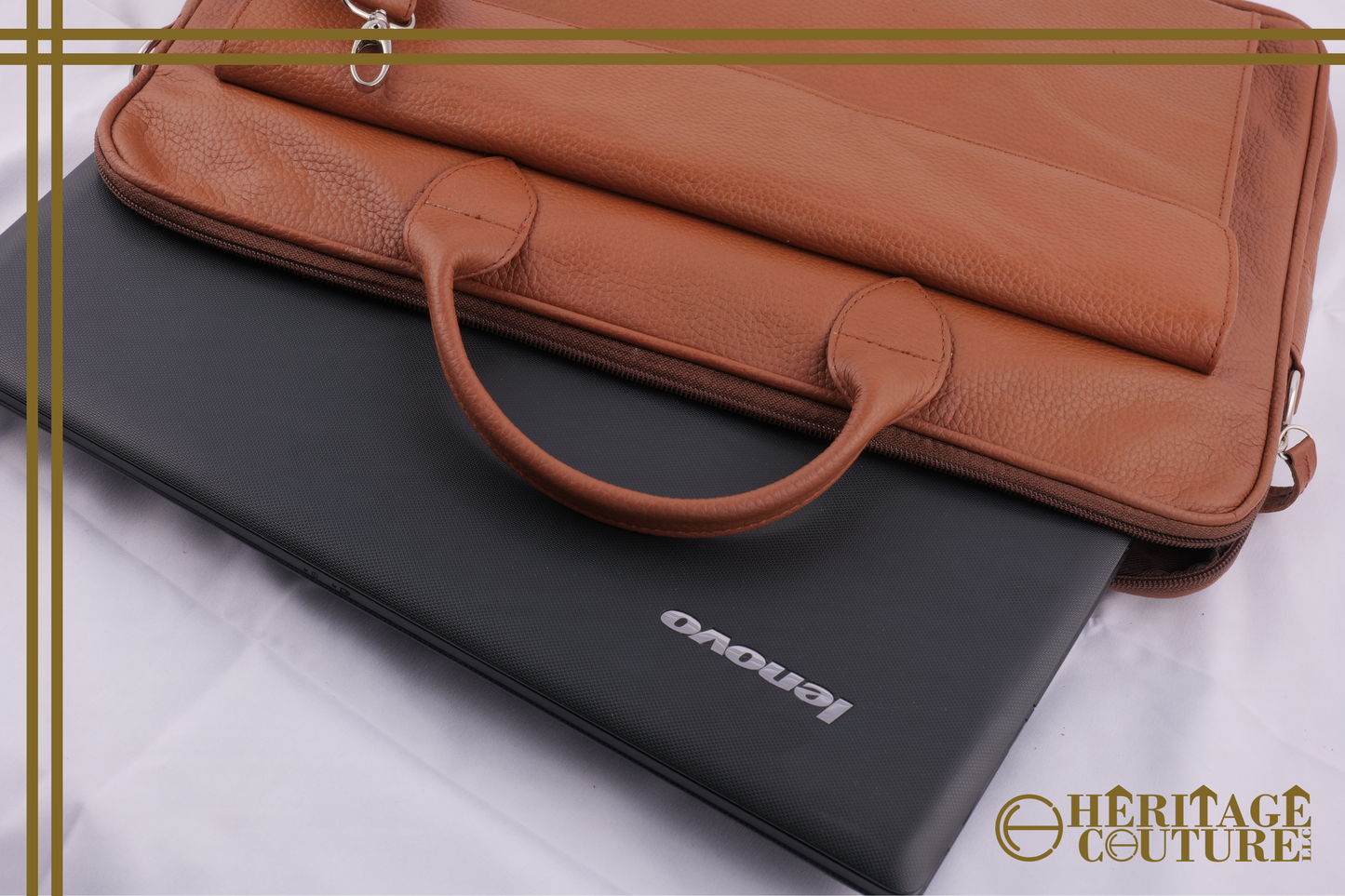 HC037 | Timeless Elegance: Brown Leather Laptop Bag | 100% Genuine Leather | Spacious Compartments for Notebooks and Documents