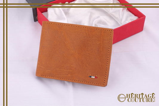 HC039 | Rugged Elegance: Light Brown Distressed Men's Wallet with Cash and Card Compartments