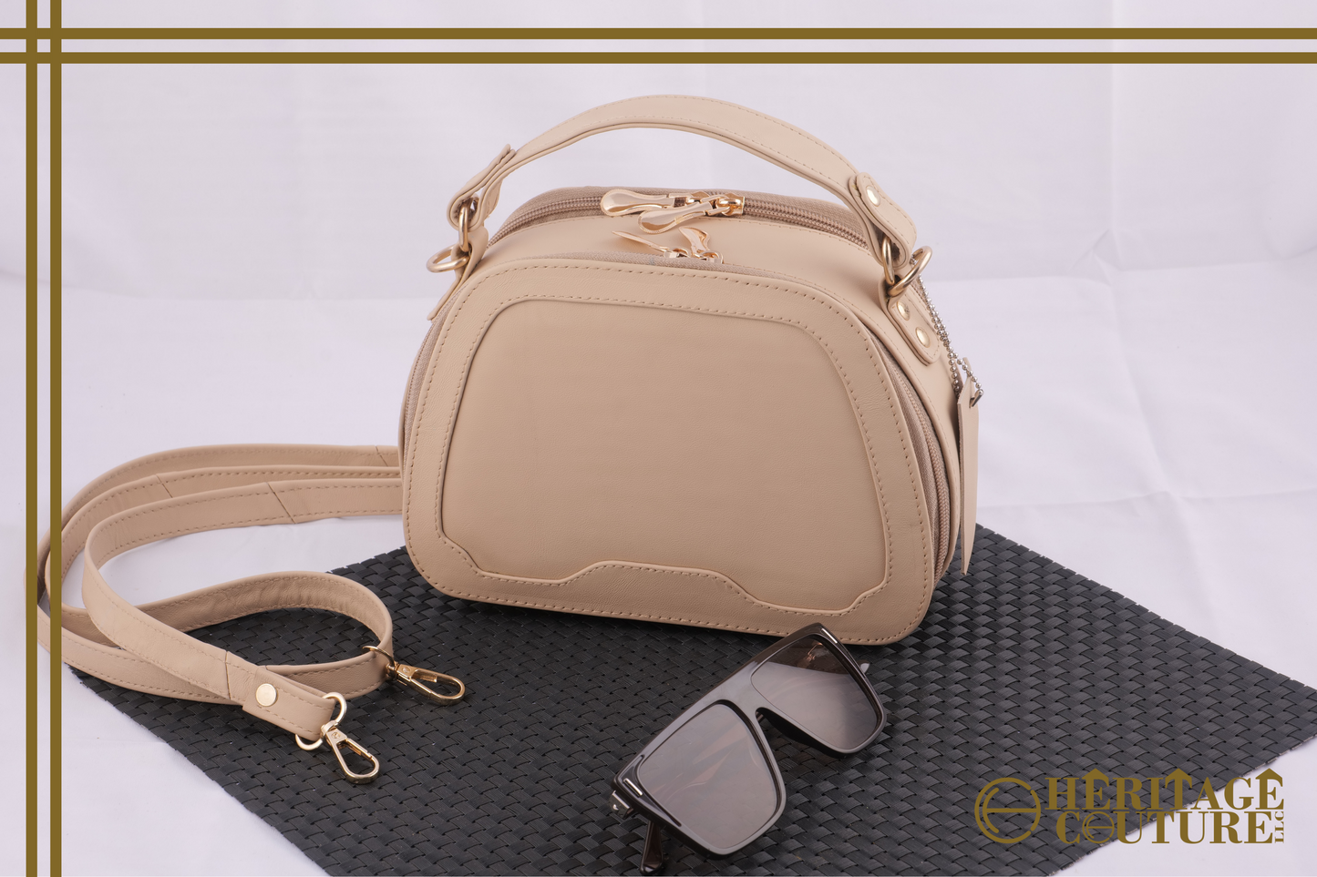 HC036 | Sophisticated Elegance: Tan D-Shaped Ladies Handbag | 100% Genuine Cow Leather | Elevate Your Everyday Style