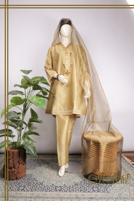 HC003 | Chic Simplicity - 3 Piece Stitched Aline Dress with Khaadi Net Dupatta