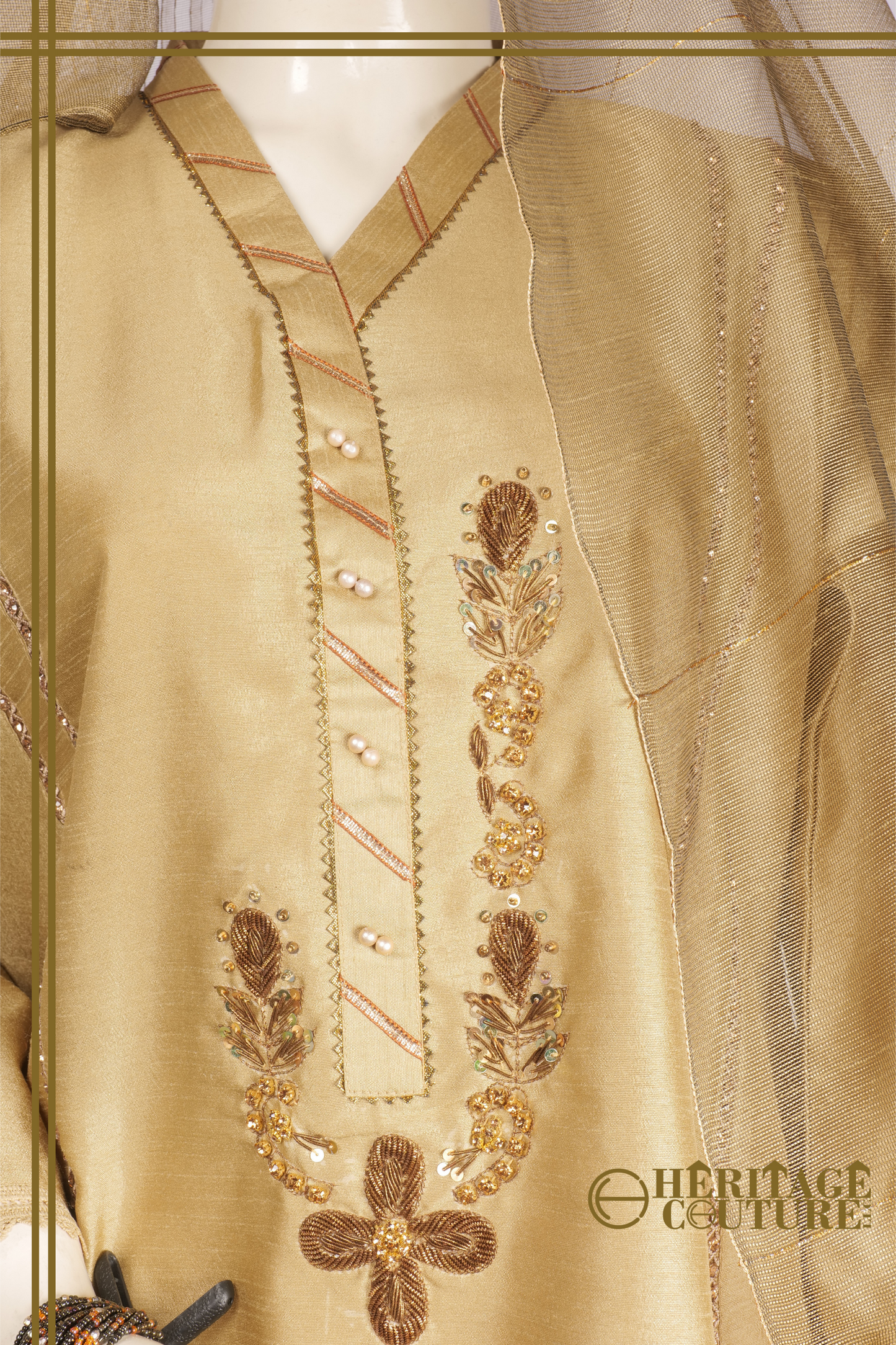 HC003 | Chic Simplicity - 3 Piece Stitched Aline Dress with Khaadi Net Dupatta