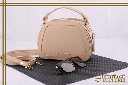 HC036 | Sophisticated Elegance: Tan D-Shaped Ladies Handbag | 100% Genuine Cow Leather | Elevate Your Everyday Style