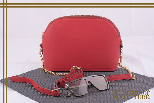 HC035 | Ravishing in Red: D-Shaped Ladies Handbag | 100% Genuine Cow Leather | A Statement of Elegance
