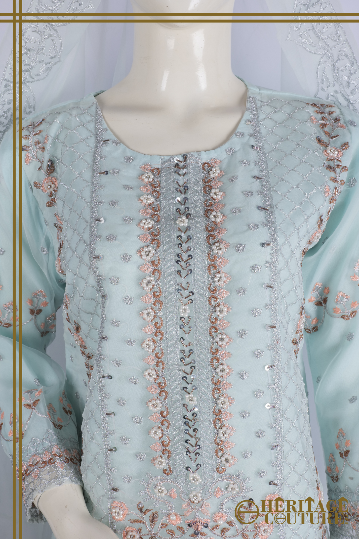 HC008 | Elevate Your Elegance: IFFI AQUA 3-Piece Stitched Dress
