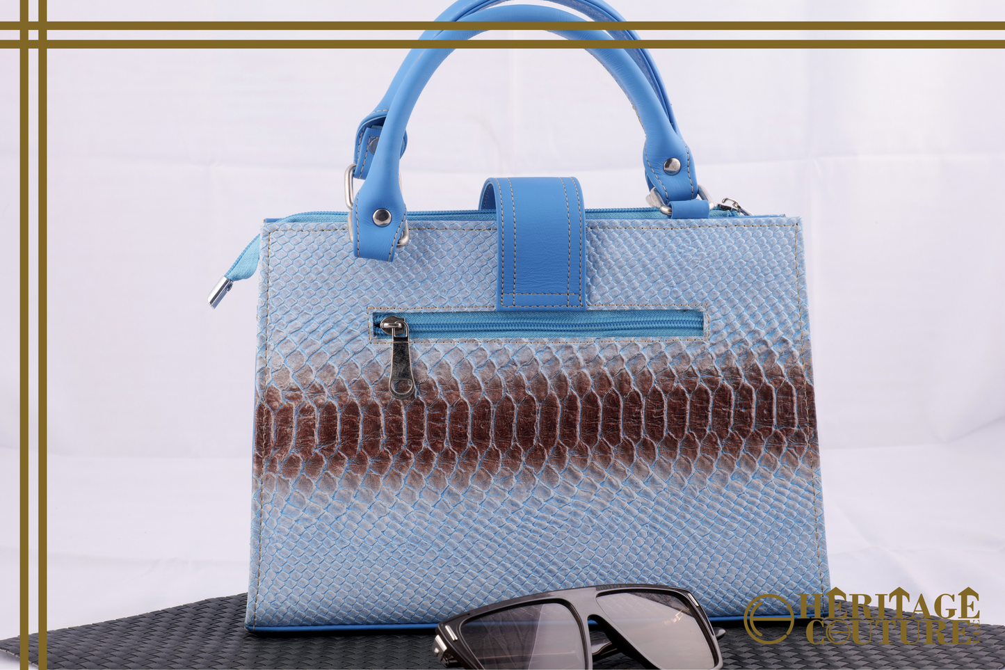 HC033 | Chic Gradient Elegance: Blue and Brown Crocodile-Embossed Ladies Handbag | 100% Genuine Cow Leather