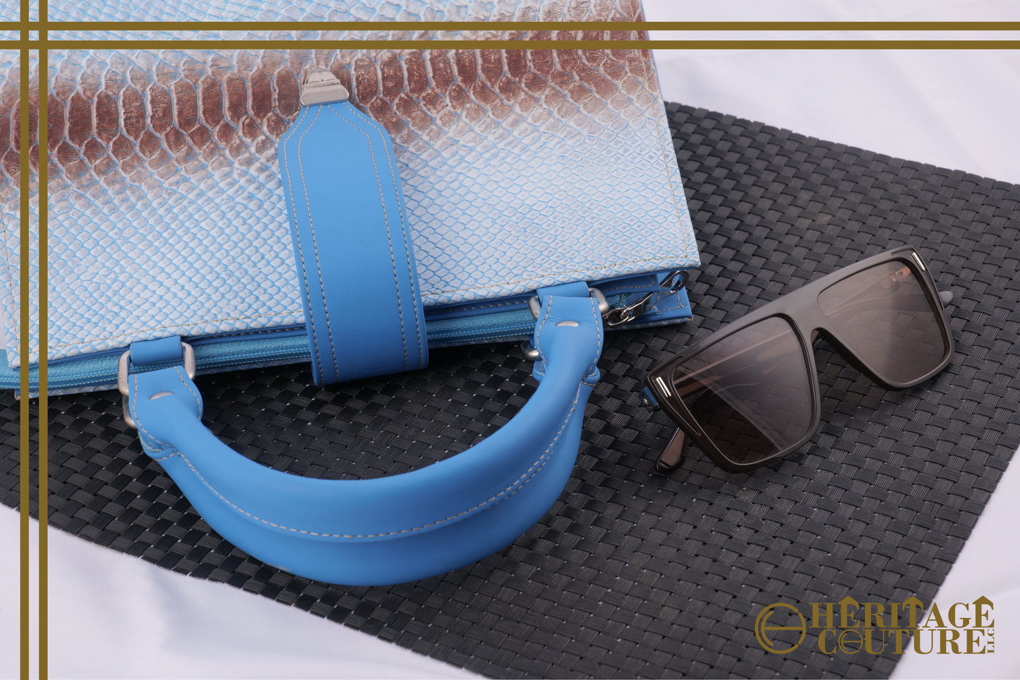 HC033 | Chic Gradient Elegance: Blue and Brown Crocodile-Embossed Ladies Handbag | 100% Genuine Cow Leather