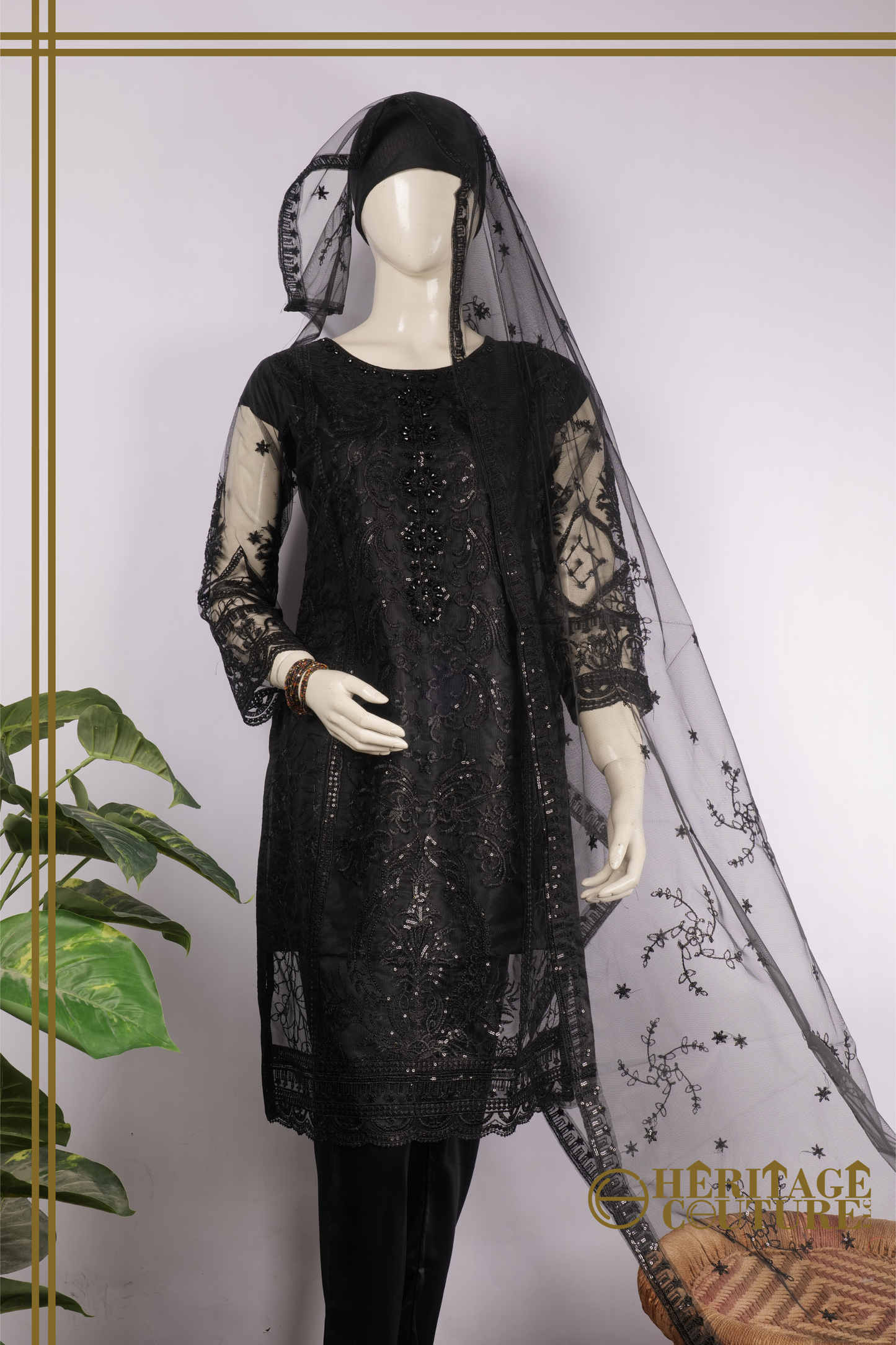 HC010 | Graceful Aura - 3 Piece Stitched Soft Net Dress with Silk Trouser