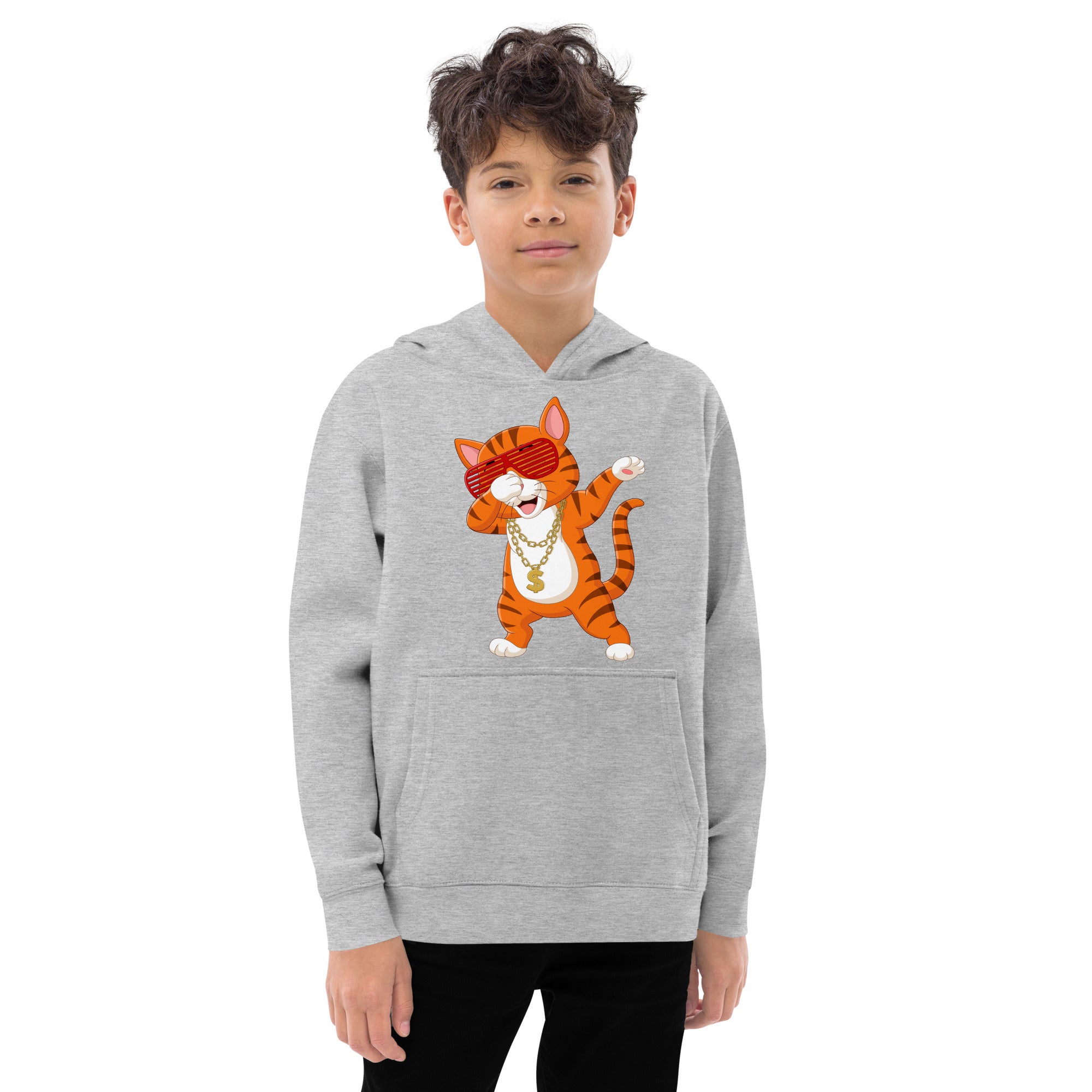 Kids fleece hoodie- Classic cat rock style print