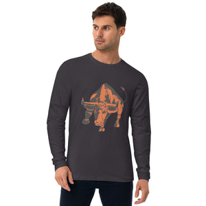 Long Sleeve Fitted Crew-  Texas Long Horn Bull