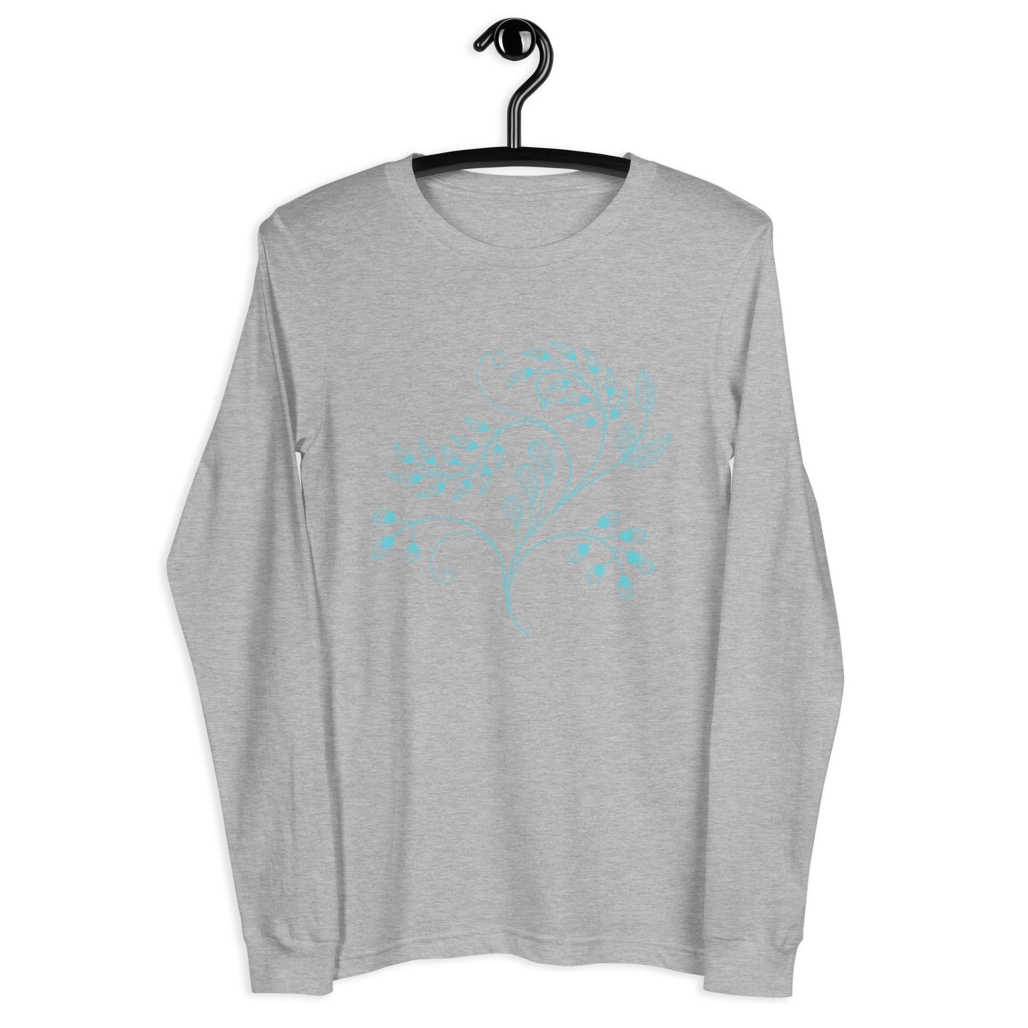 Unisex Long Sleeve Tee-  Blue Lighten Flowers Print