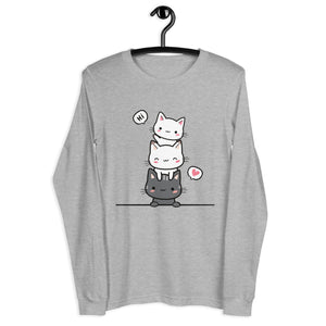 Unisex Long Sleeve Tee- Cute kitty face print