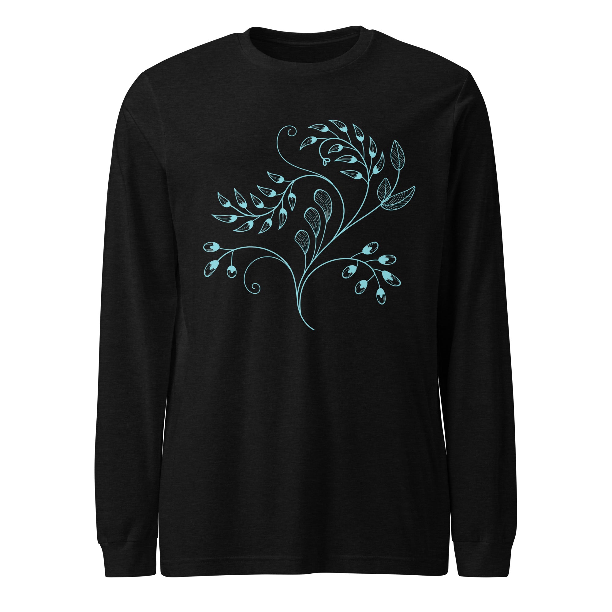 Unisex Long Sleeve Tee-  Blue Lighten Flowers Print