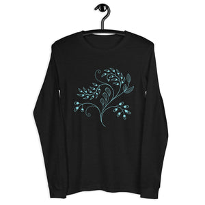 Unisex Long Sleeve Tee-  Blue Lighten Flowers Print