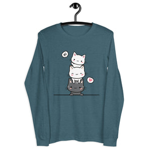 Unisex Long Sleeve Tee- Cute kitty face print