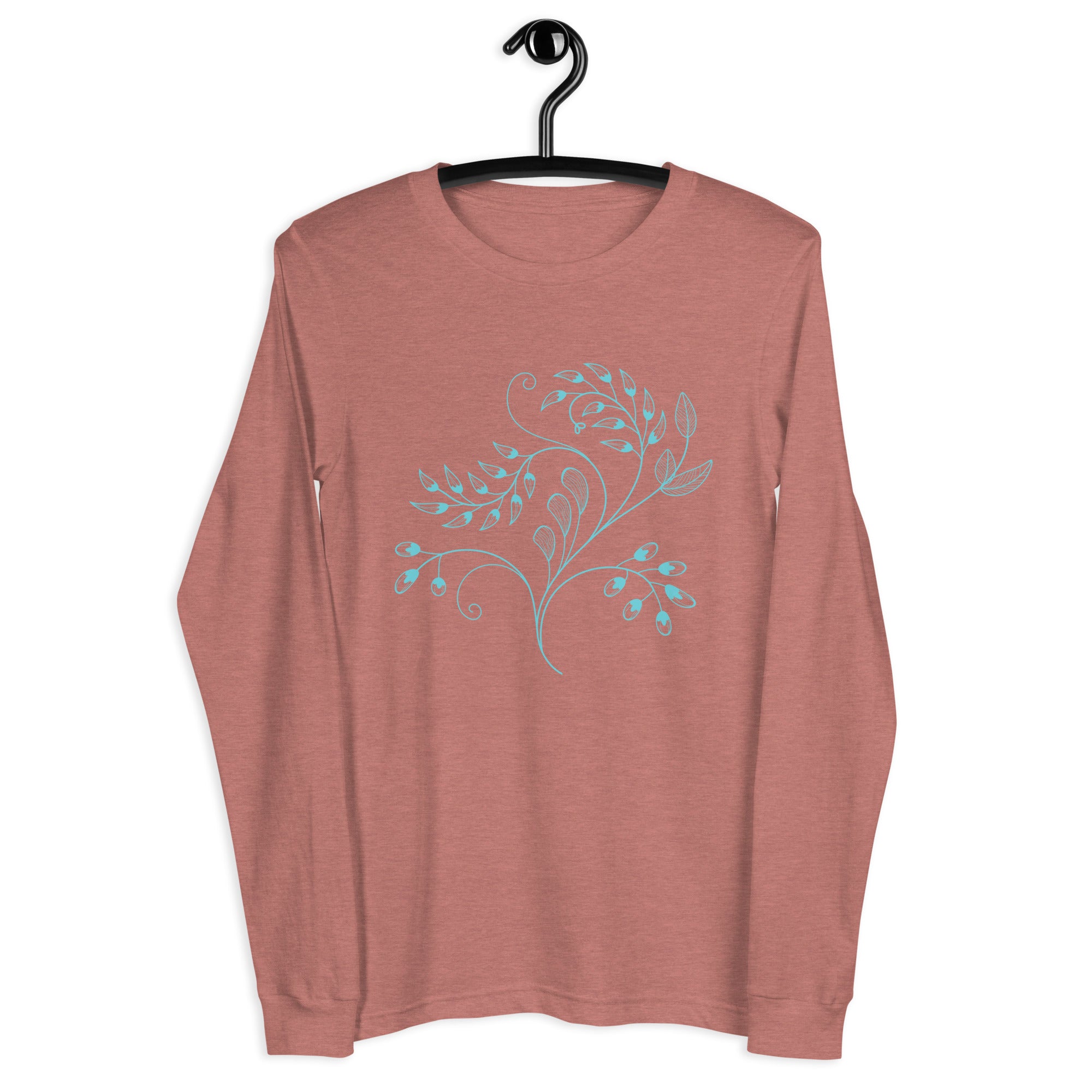 Unisex Long Sleeve Tee-  Blue Lighten Flowers Print