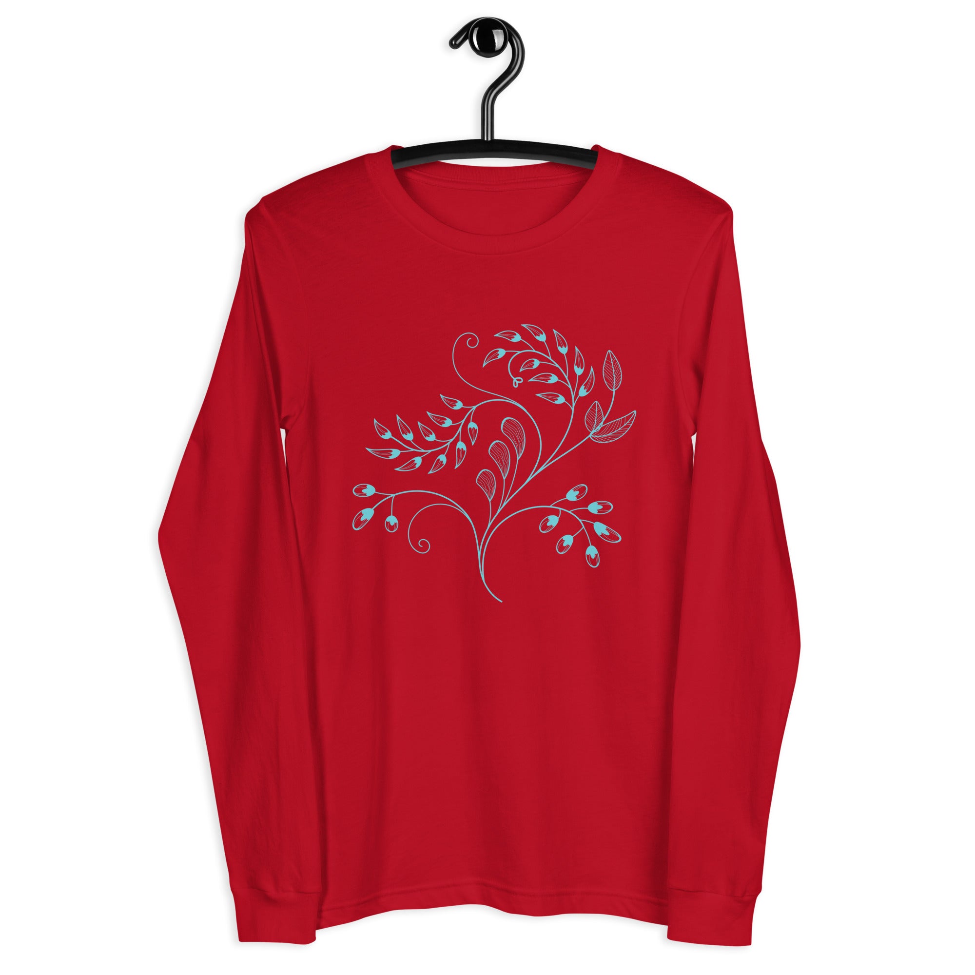 Unisex Long Sleeve Tee-  Blue Lighten Flowers Print