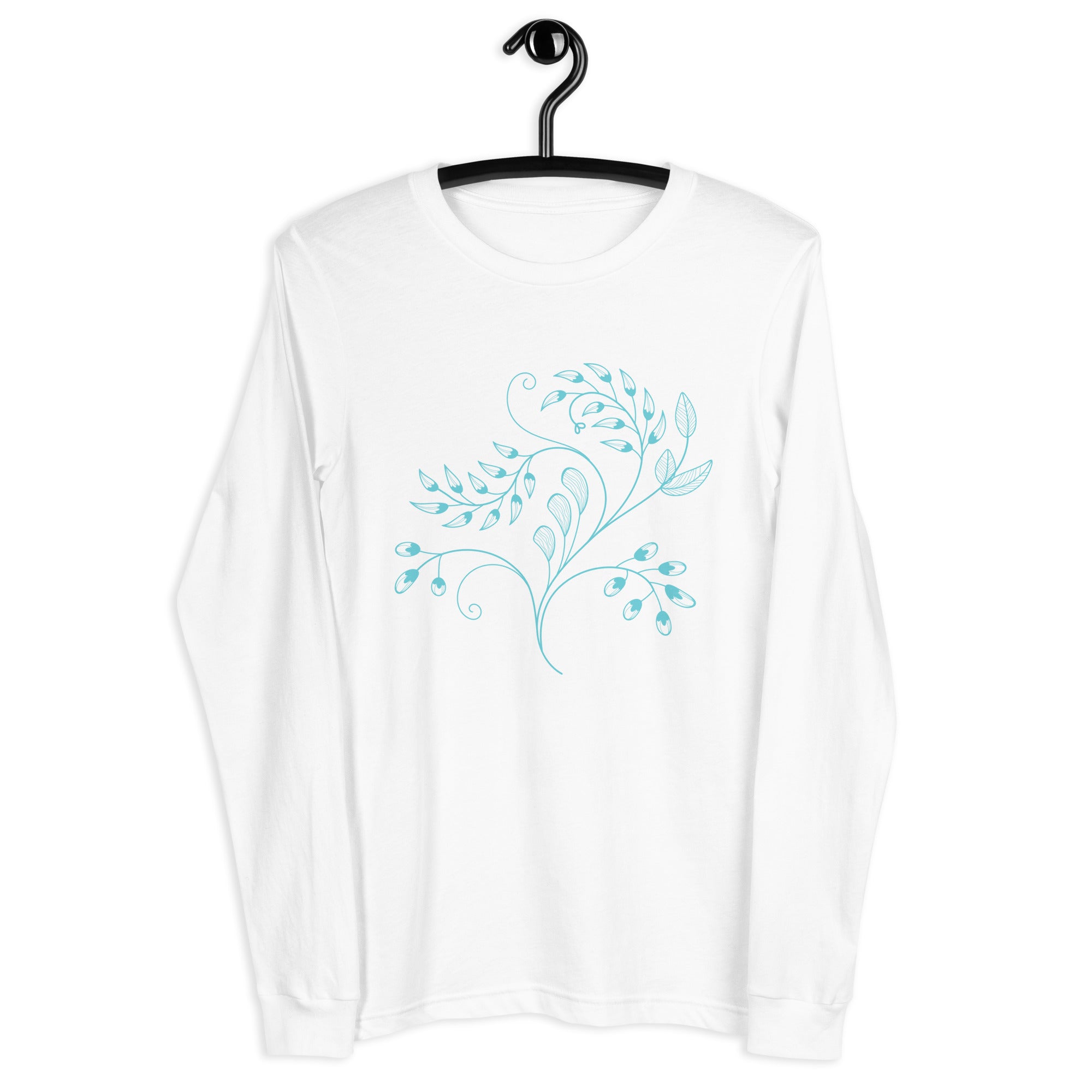 Unisex Long Sleeve Tee-  Blue Lighten Flowers Print