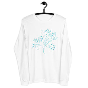 Unisex Long Sleeve Tee-  Blue Lighten Flowers Print