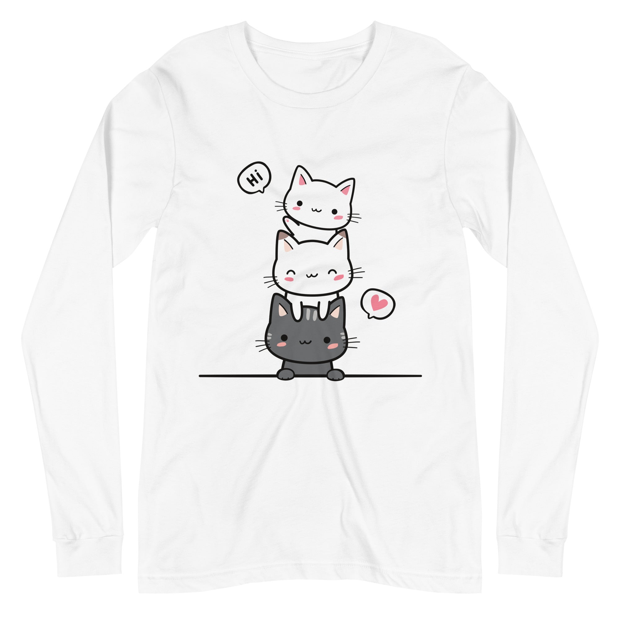 Unisex Long Sleeve Tee- Cute kitty face print