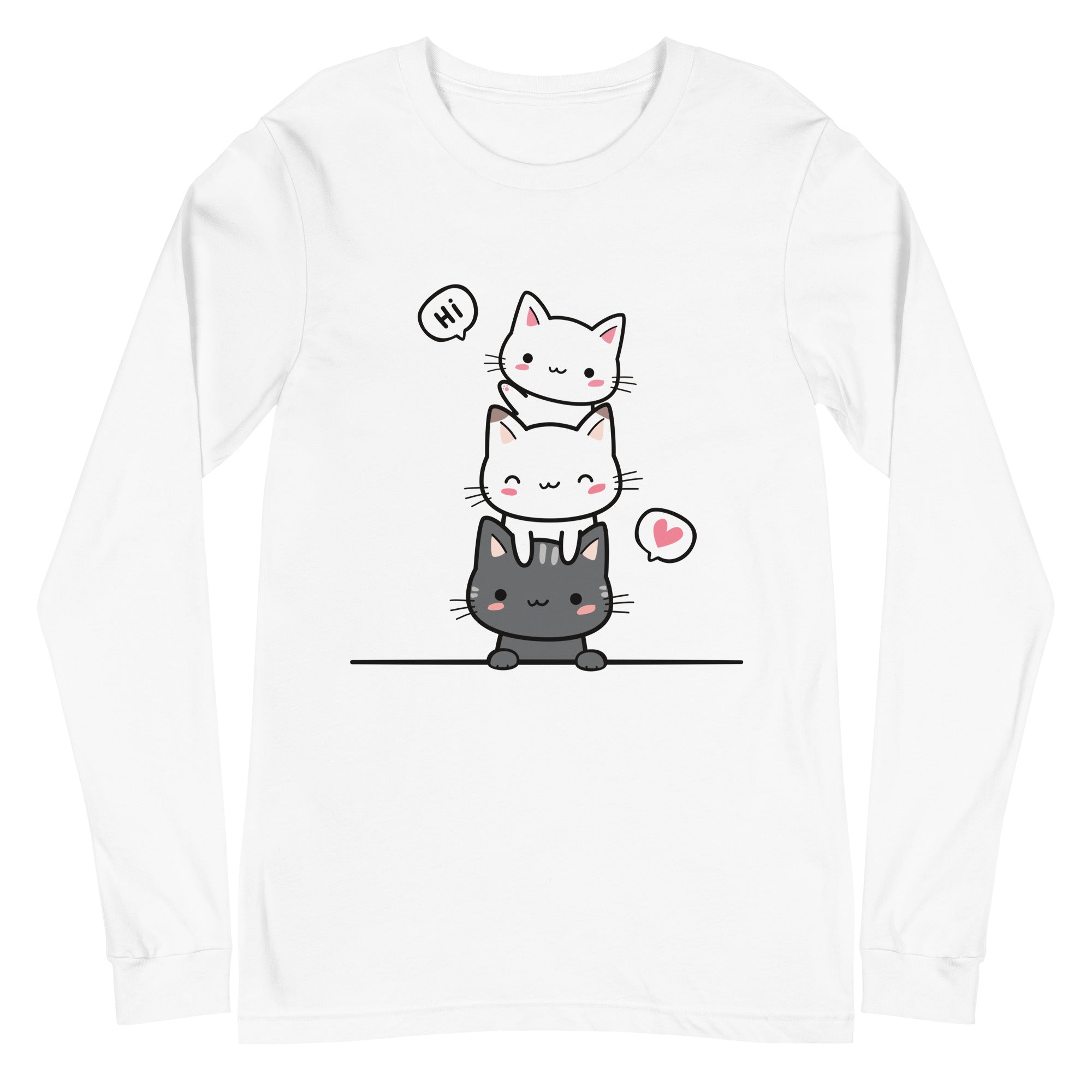 Unisex Long Sleeve Tee- Cute kitty face print