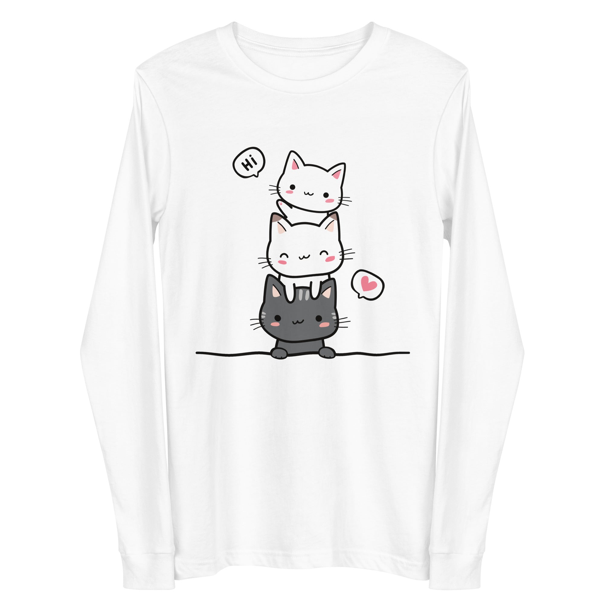 Unisex Long Sleeve Tee- Cute kitty face print