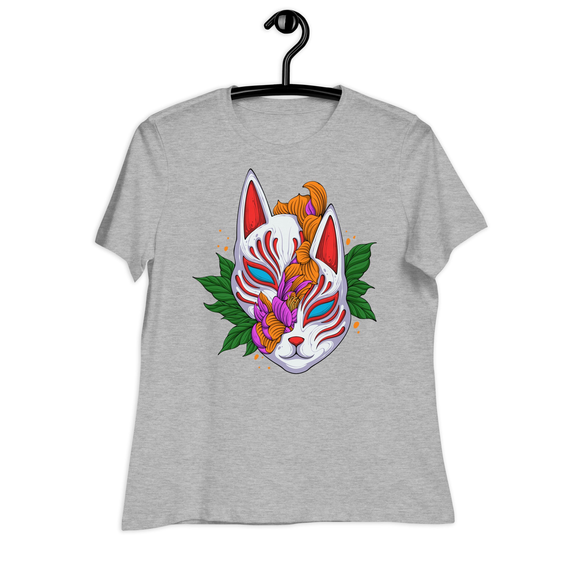 Women's Relaxed T-Shirt- Floral Cat Face Print