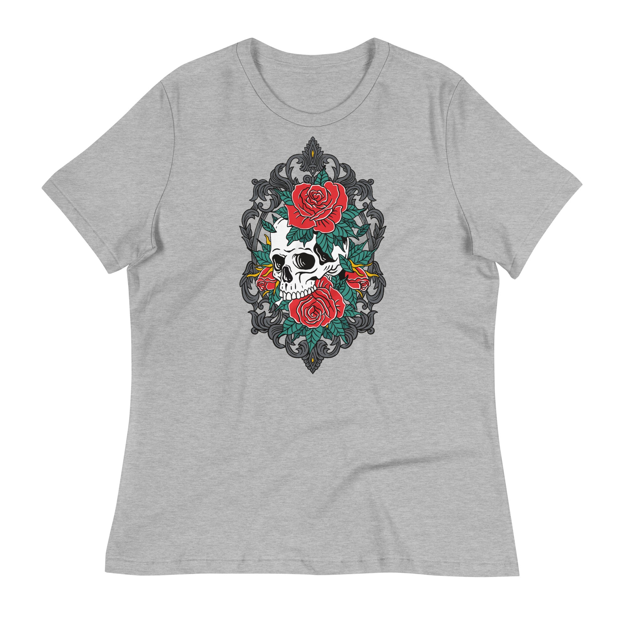 Women's Relaxed T-Shirt- Floral Skull Print