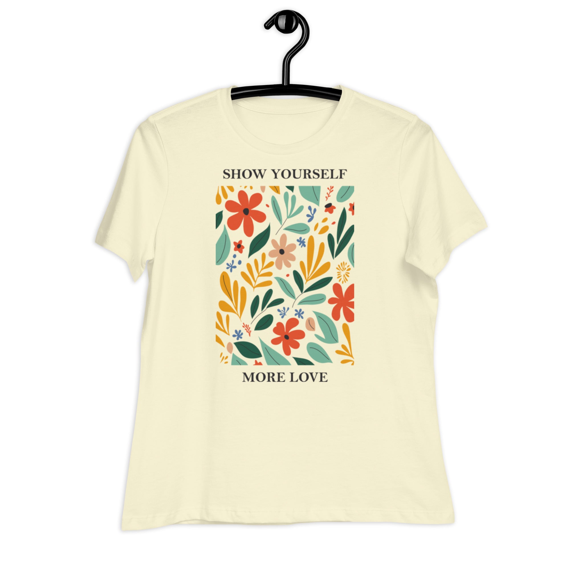 Women's Relaxed T-Shirt- Flowers in square print