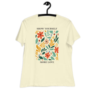 Women's Relaxed T-Shirt- Flowers in square print