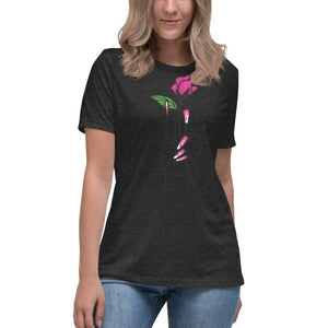 Women's Relaxed T-Shirt- Flower In Hand Print