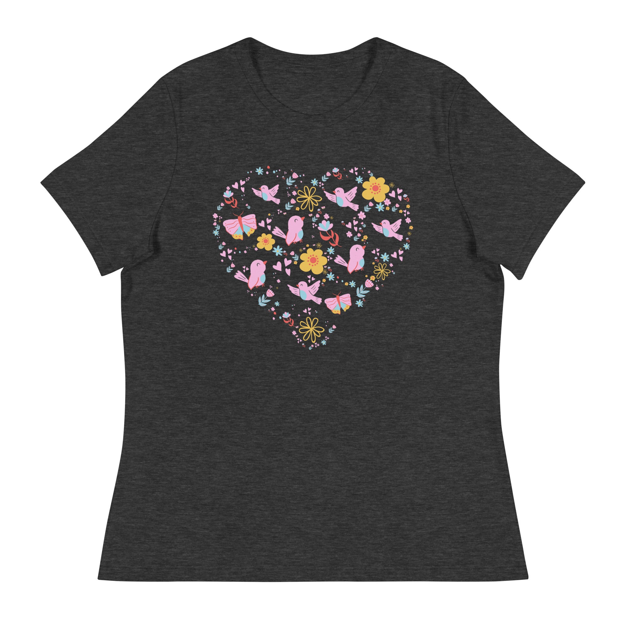 Women's Relaxed T-Shirt- Flower Heart Print