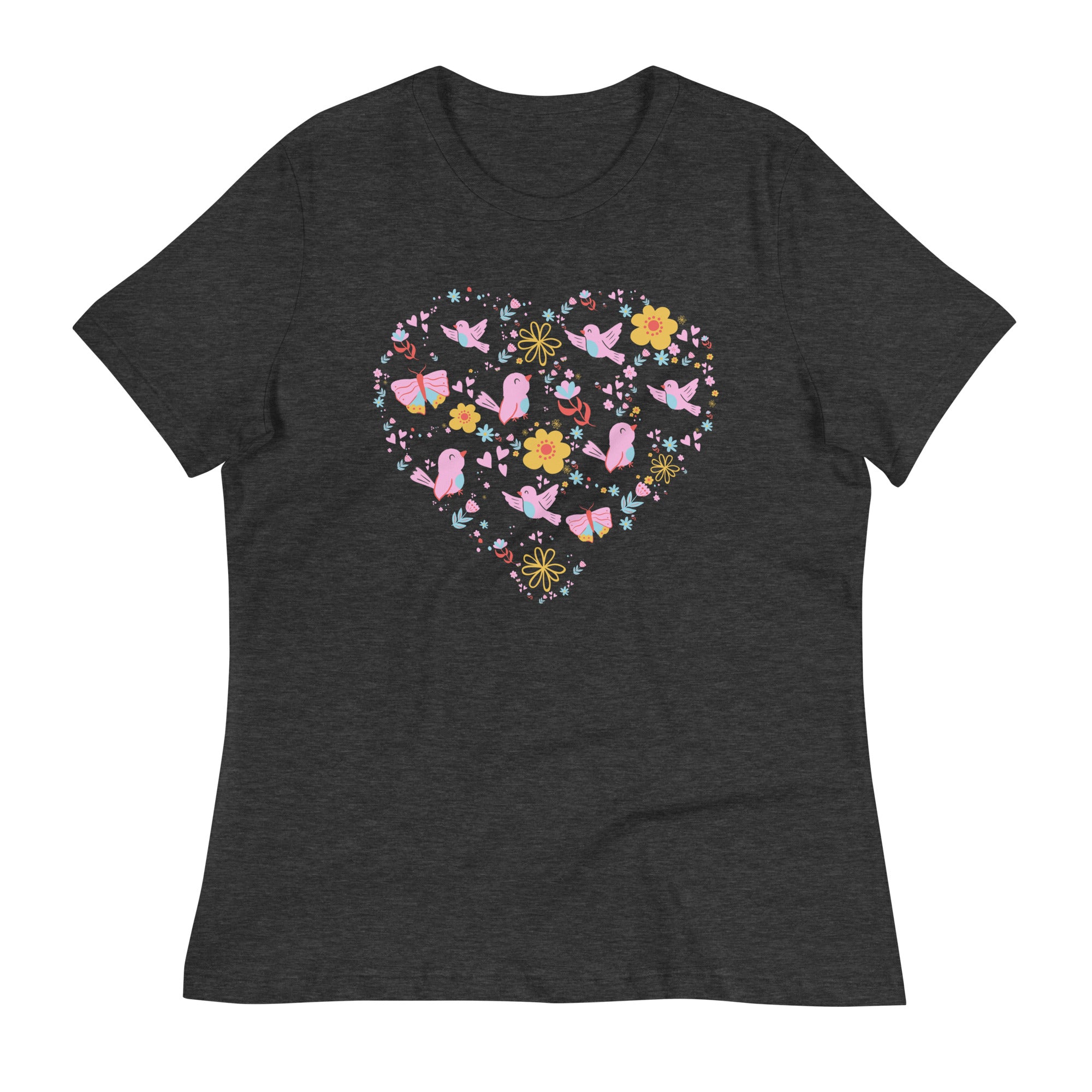 Women's Relaxed T-Shirt- Flower Heart Print