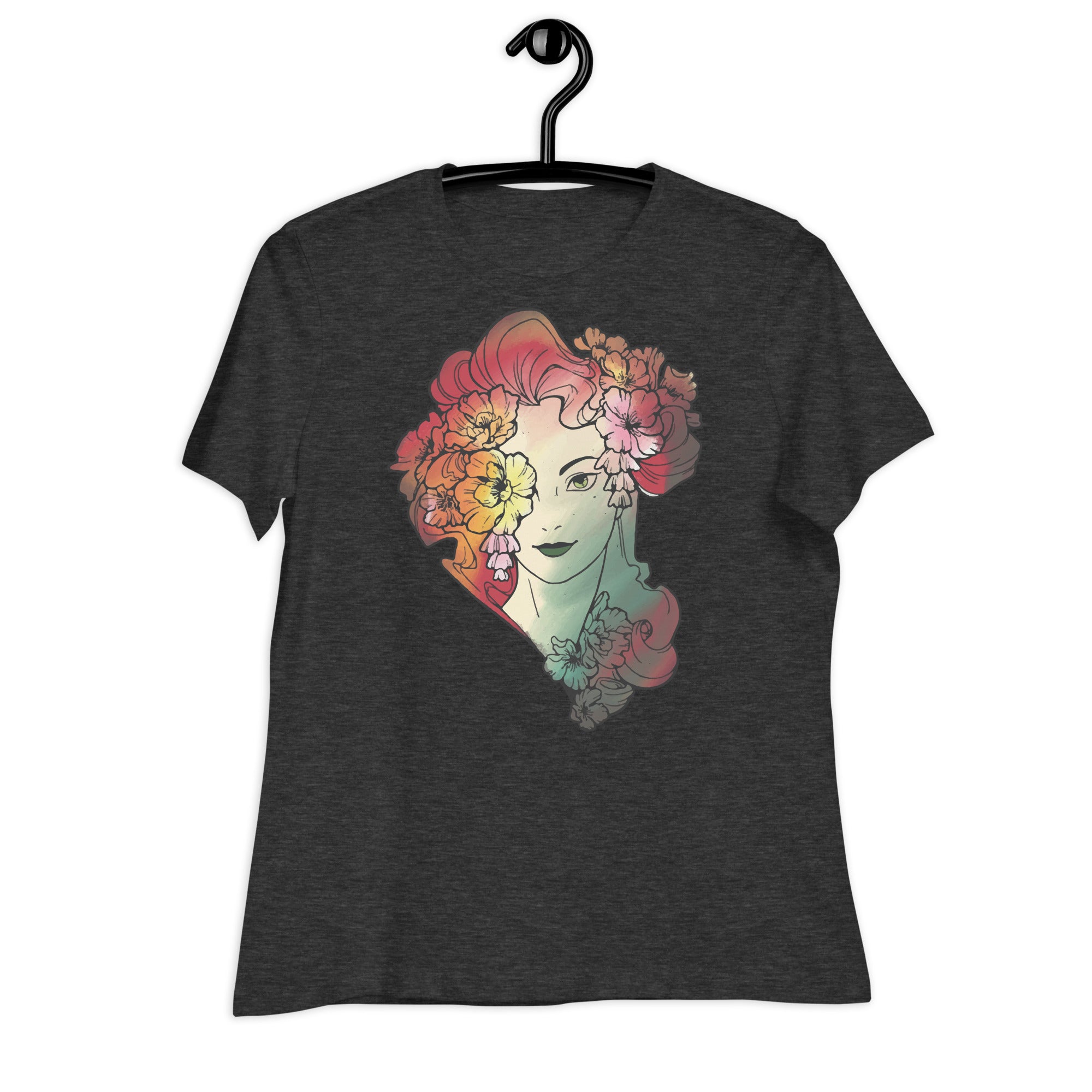 Women's Relaxed T-Shirt- Floral Lady Head Print