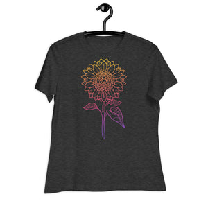 Women's Relaxed T-Shirt- Sun Flower Print