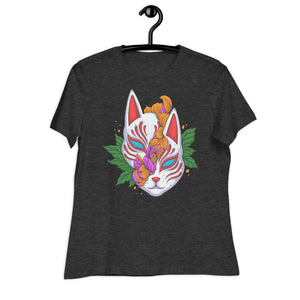 Women's Relaxed T-Shirt- Floral Cat Face Print