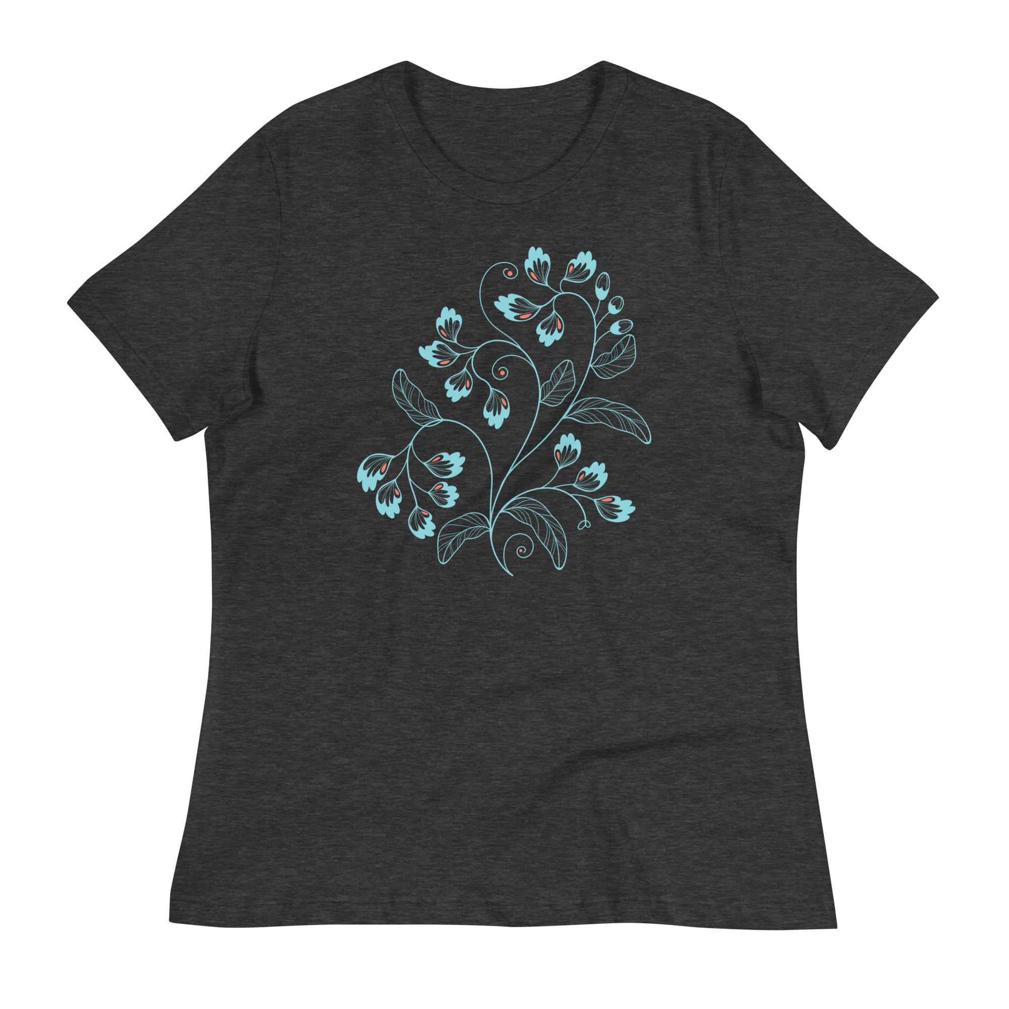 Women's Relaxed T-Shirt-  Blue Light Flower Print