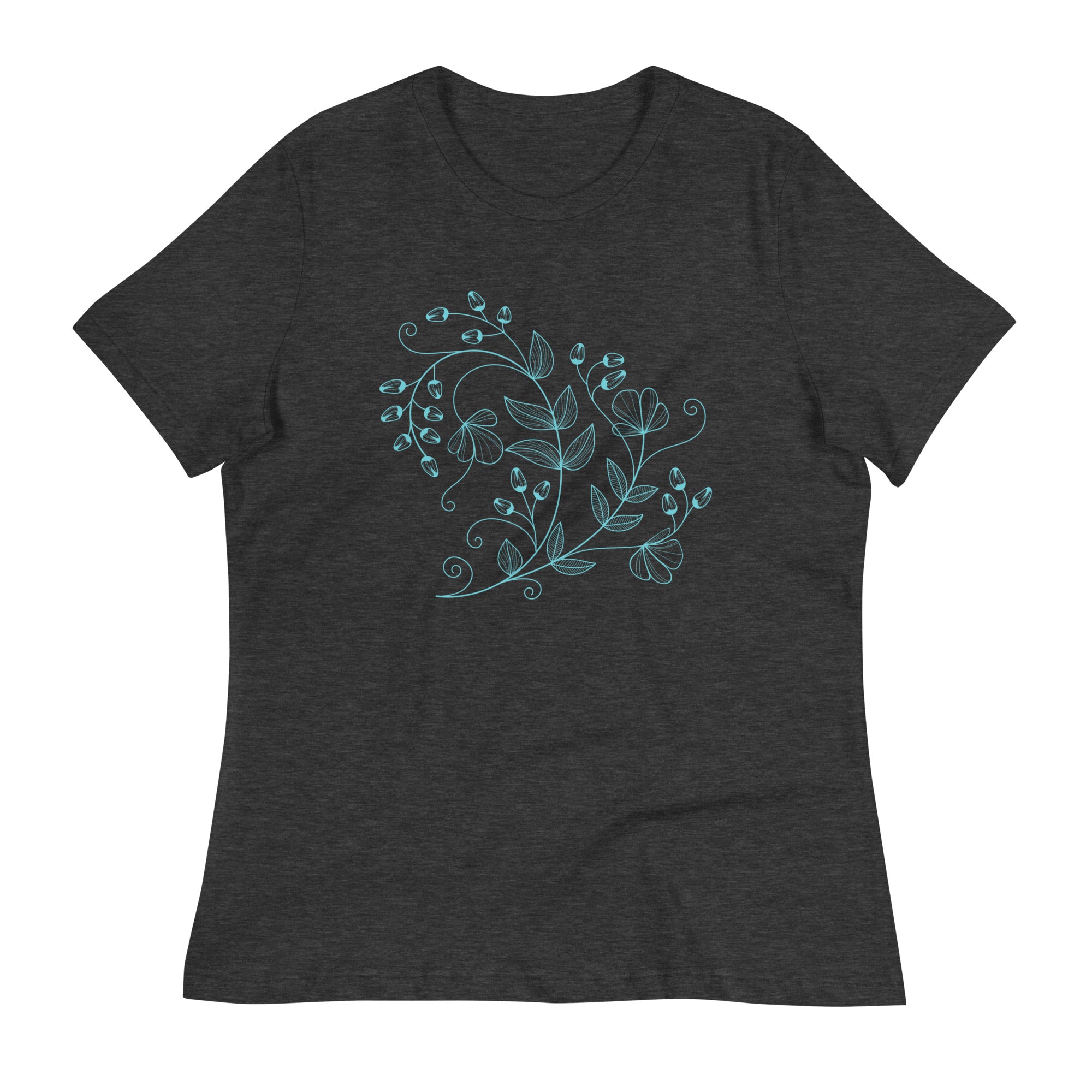 Women's Relaxed T-Shirt- Blue Neon Light Flower Print