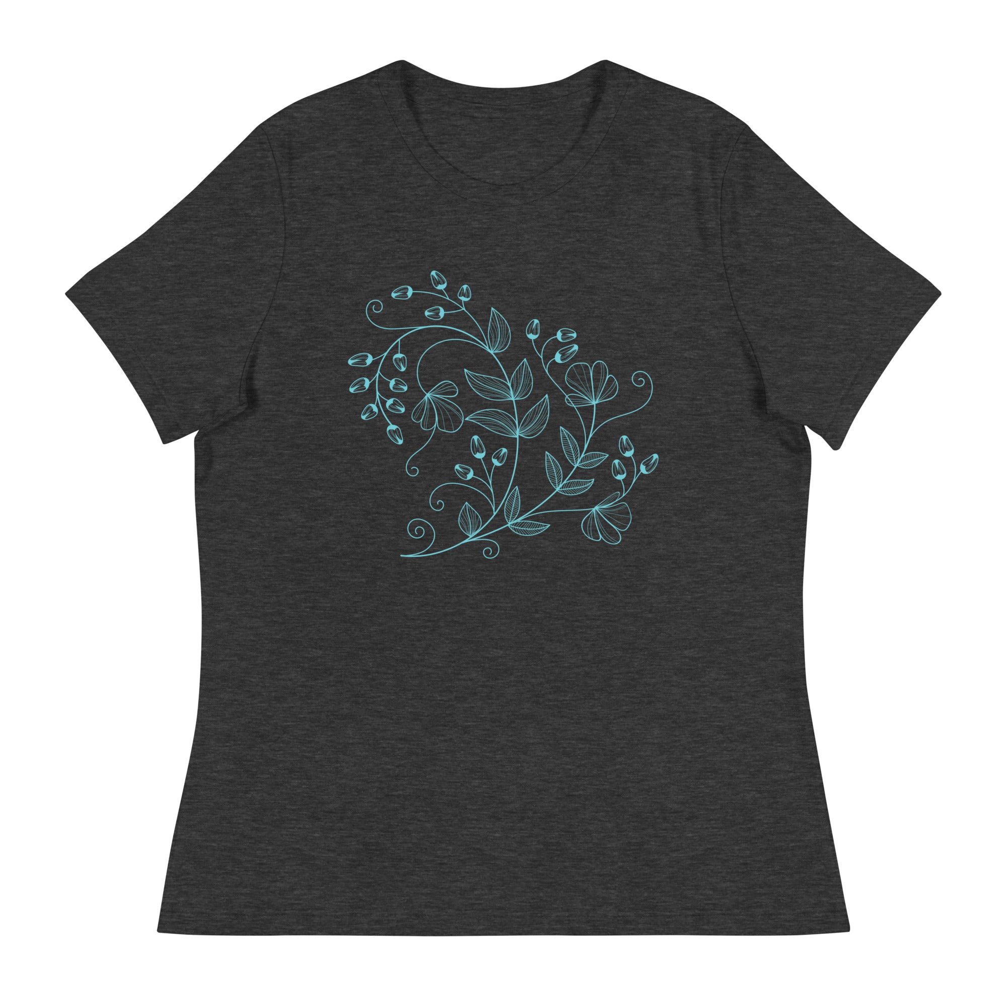 Women's Relaxed T-Shirt- Blue Neon Light Flower Print