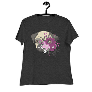 Women's Relaxed T-Shirt- Bulldog Colorful Face Print