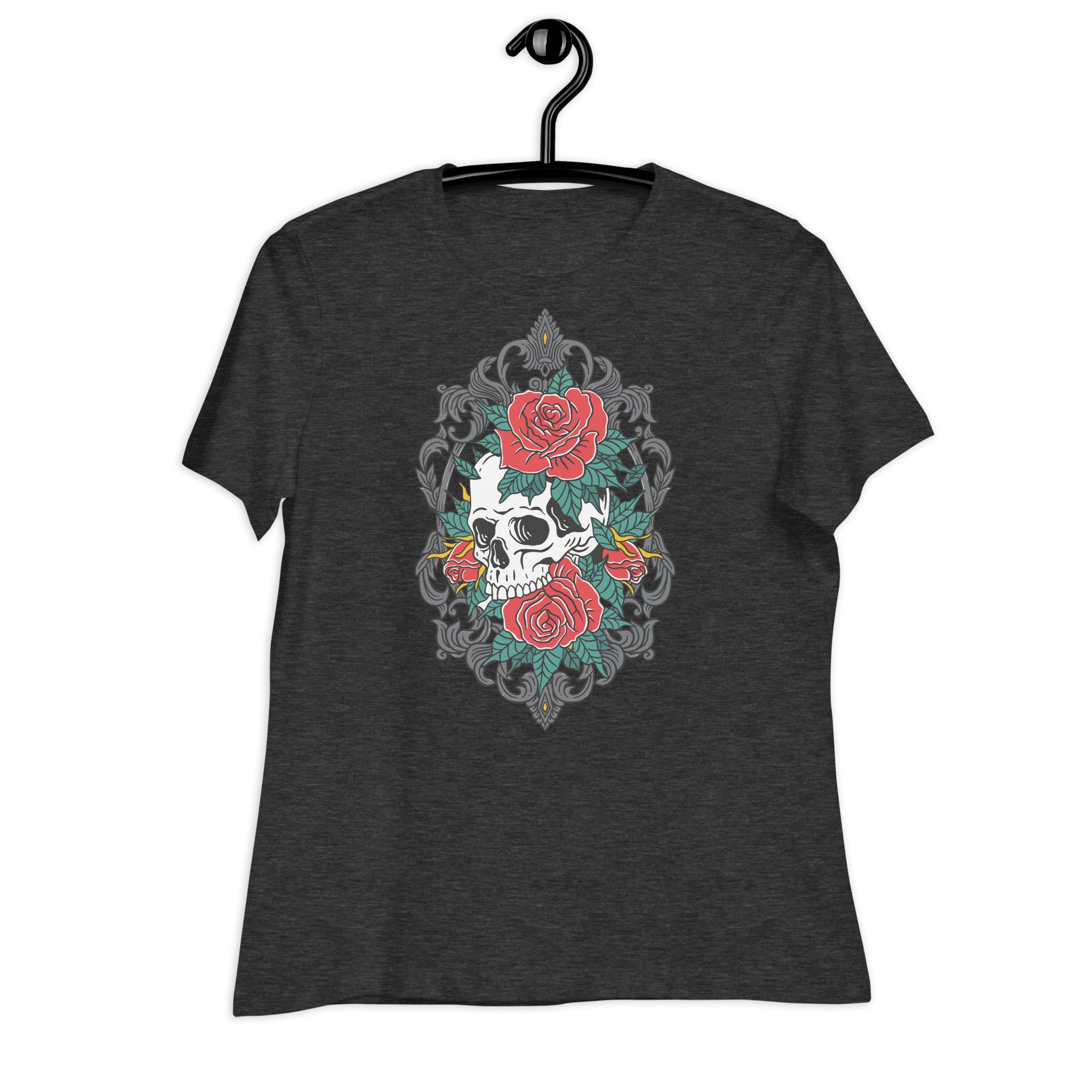 Women's Relaxed T-Shirt- Floral Skull Print