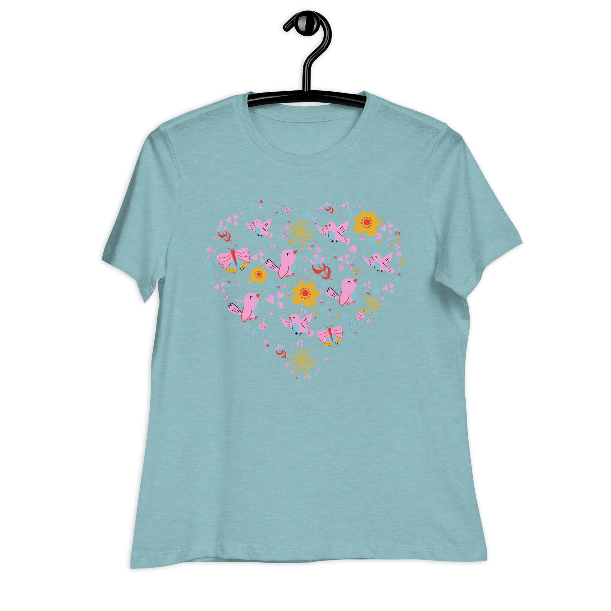 Women's Relaxed T-Shirt- Flower Heart Print