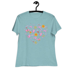 Women's Relaxed T-Shirt- Flower Heart Print