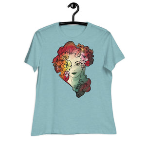 Women's Relaxed T-Shirt- Floral Lady Head Print