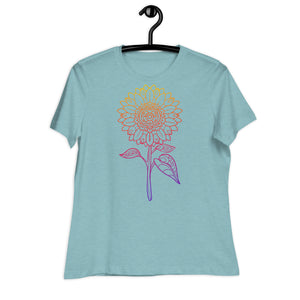 Women's Relaxed T-Shirt- Sun Flower Print