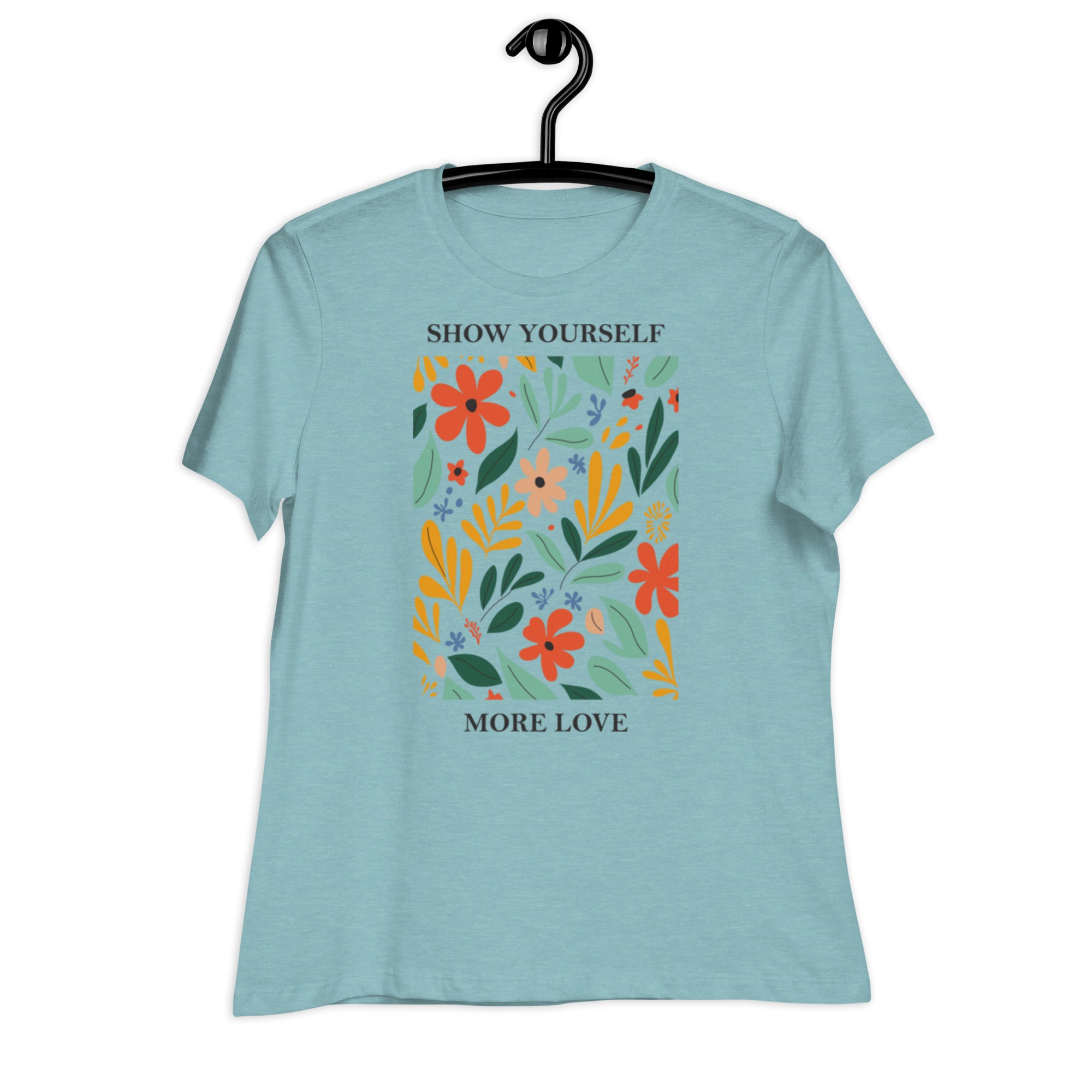 Women's Relaxed T-Shirt- Flowers in square print