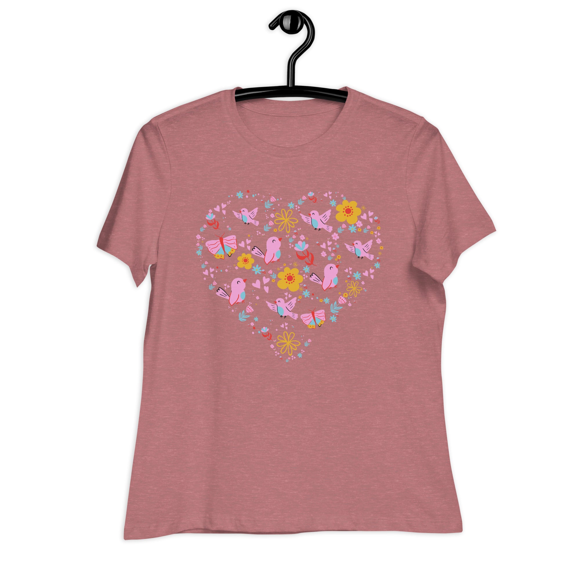 Women's Relaxed T-Shirt- Flower Heart Print