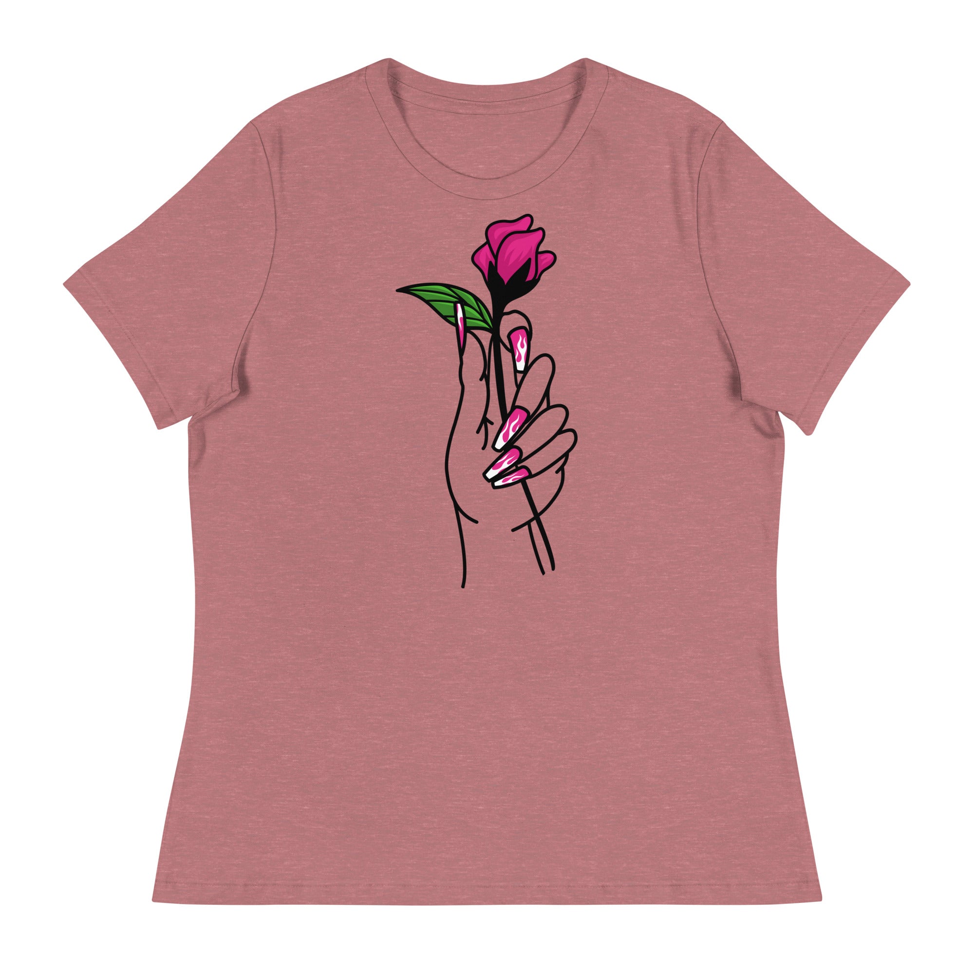 Women's Relaxed T-Shirt- Flower In Hand Print