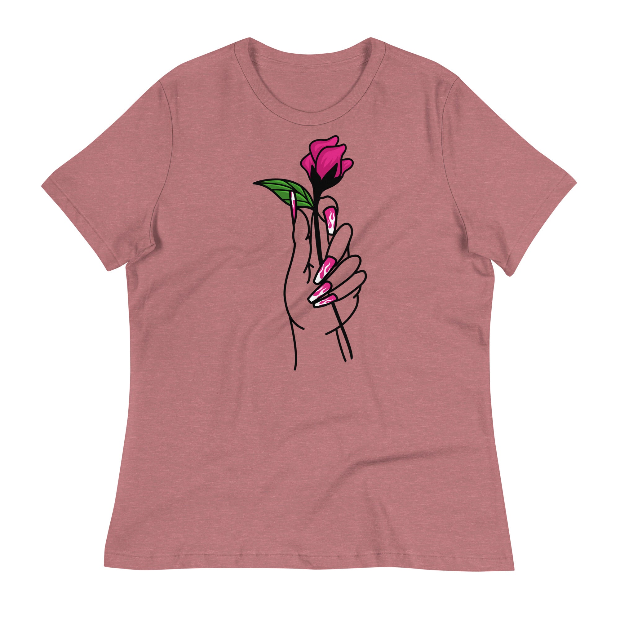 Women's Relaxed T-Shirt- Flower In Hand Print