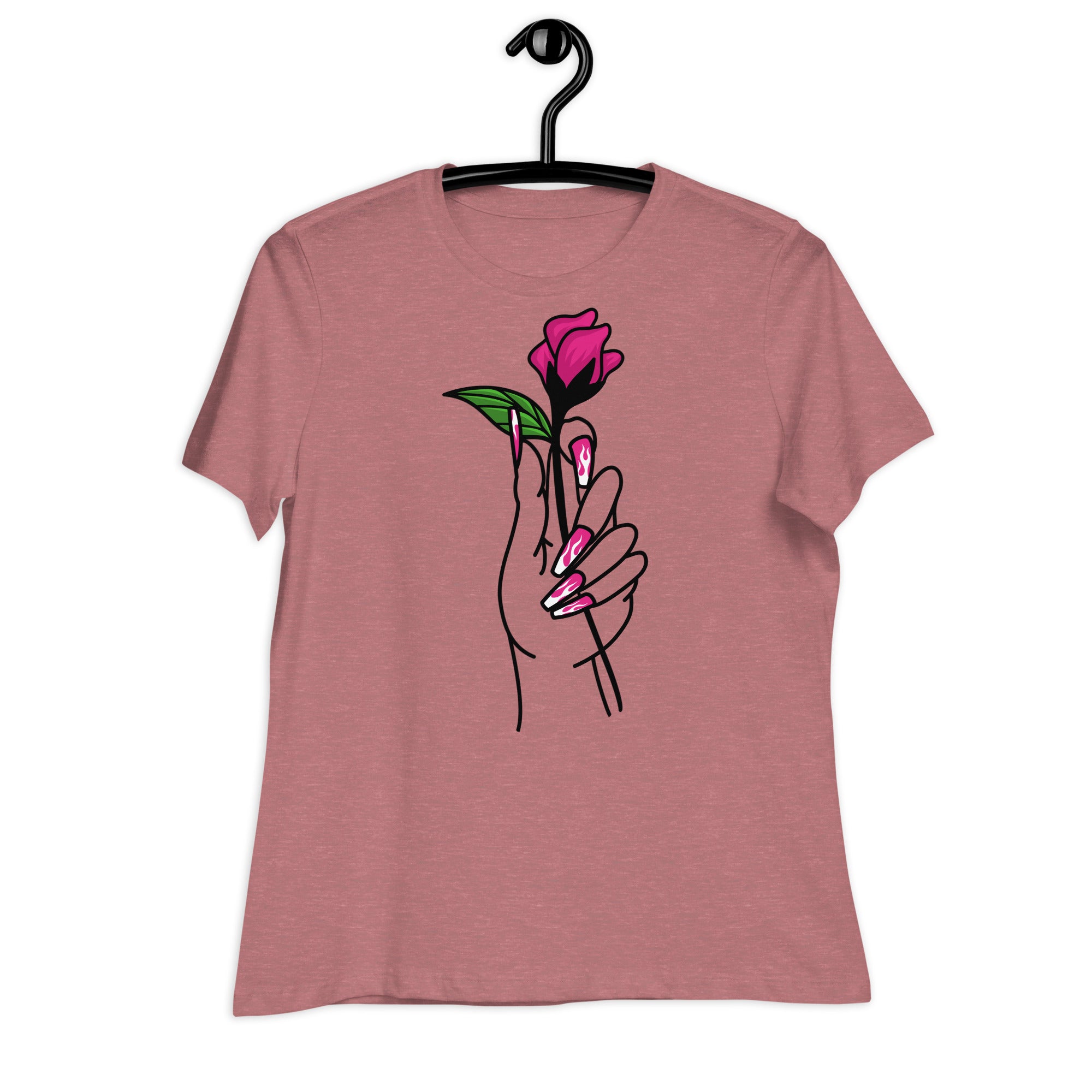 Women's Relaxed T-Shirt- Flower In Hand Print